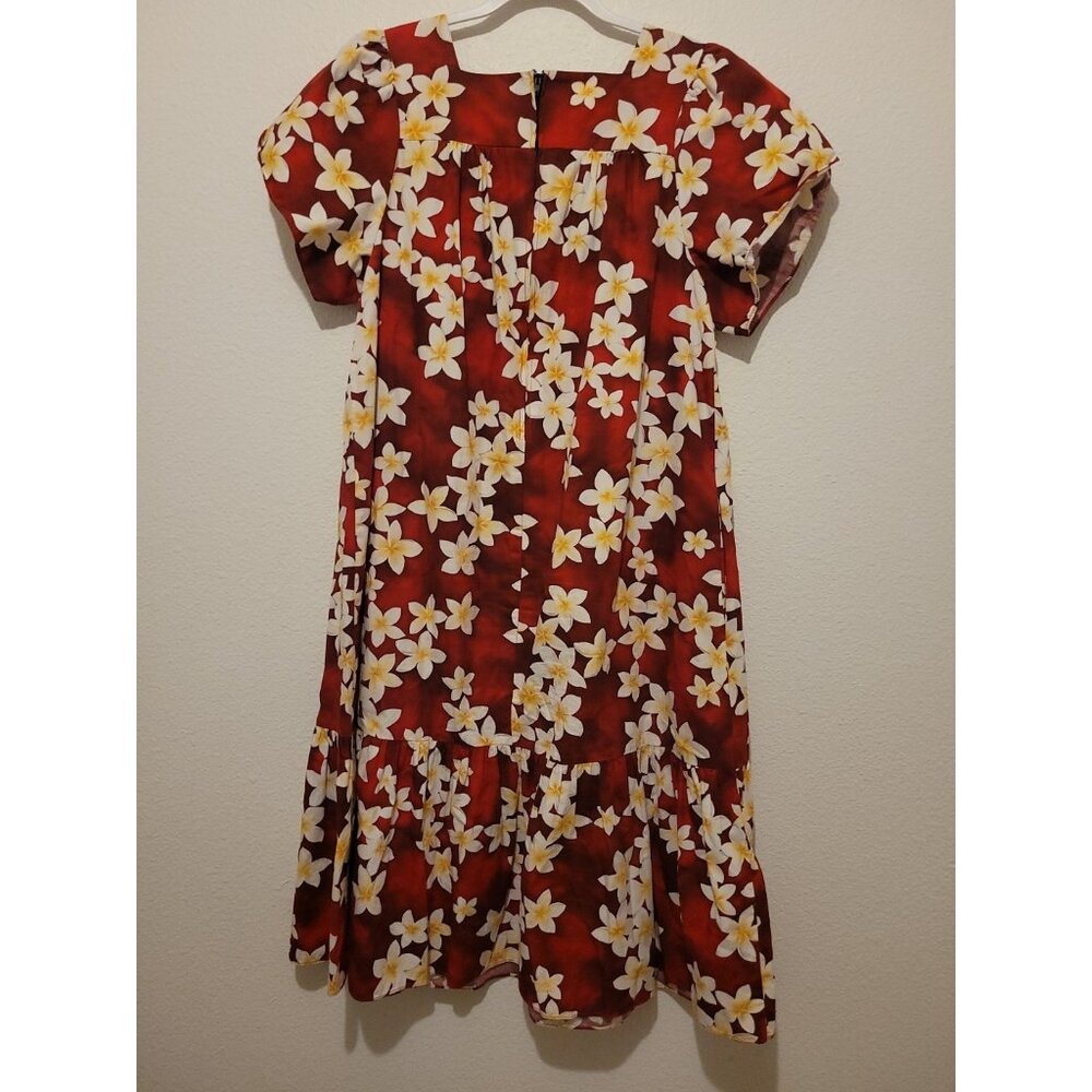 Vintage Tropical Eve Hawaii Hawaiian Luau Baby Doll Dress Floral Midi Size M Red - Picture 7 of 8